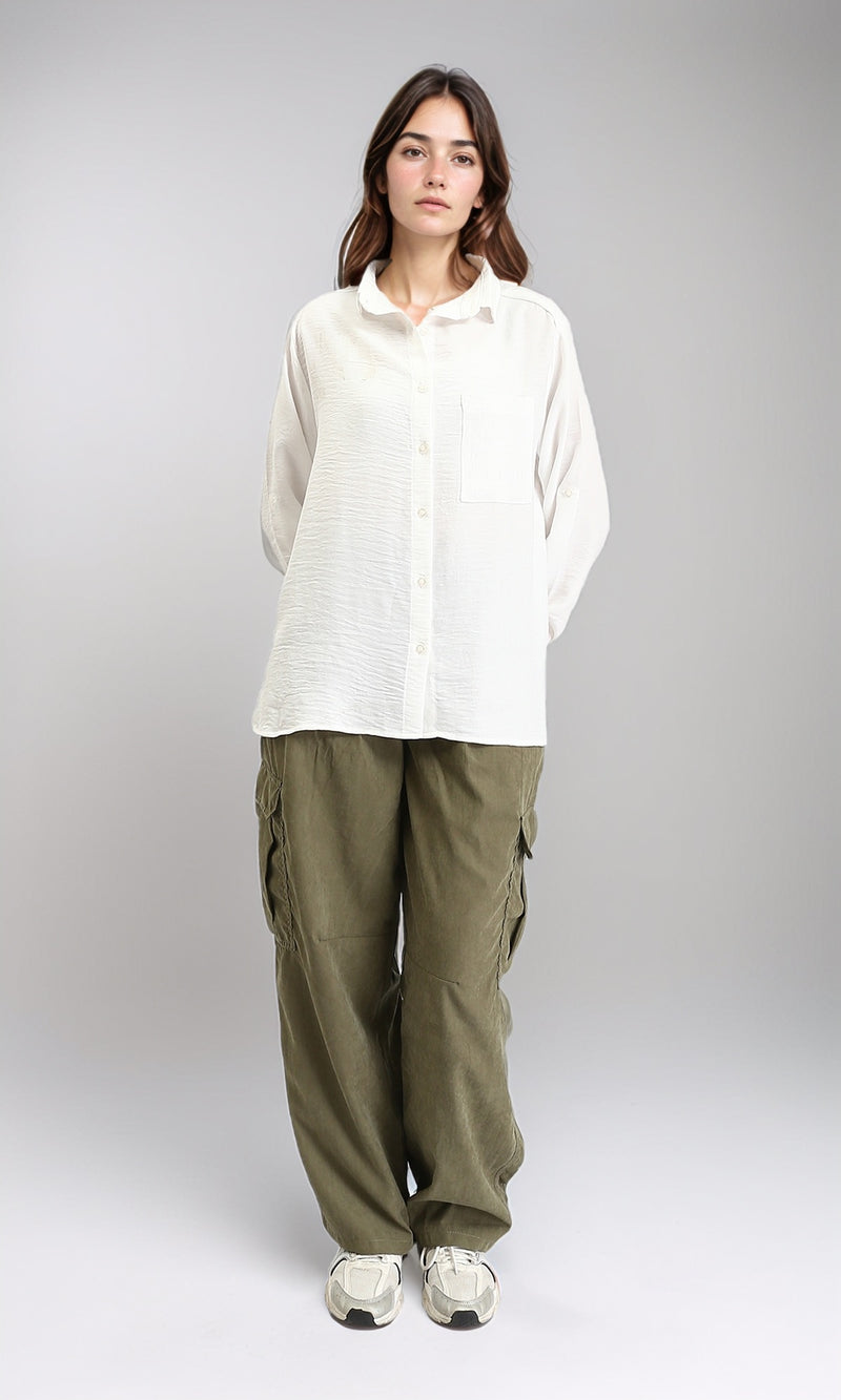 R209485 - Long Sleeves Shirt with Front Pocket - Off-White