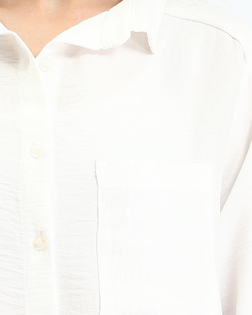 Ravin Women’s Relaxed Crinkle-Texture Button-Down Shirt – Oversized Long Sleeve with Roll-Tabs - Off-White - R209485