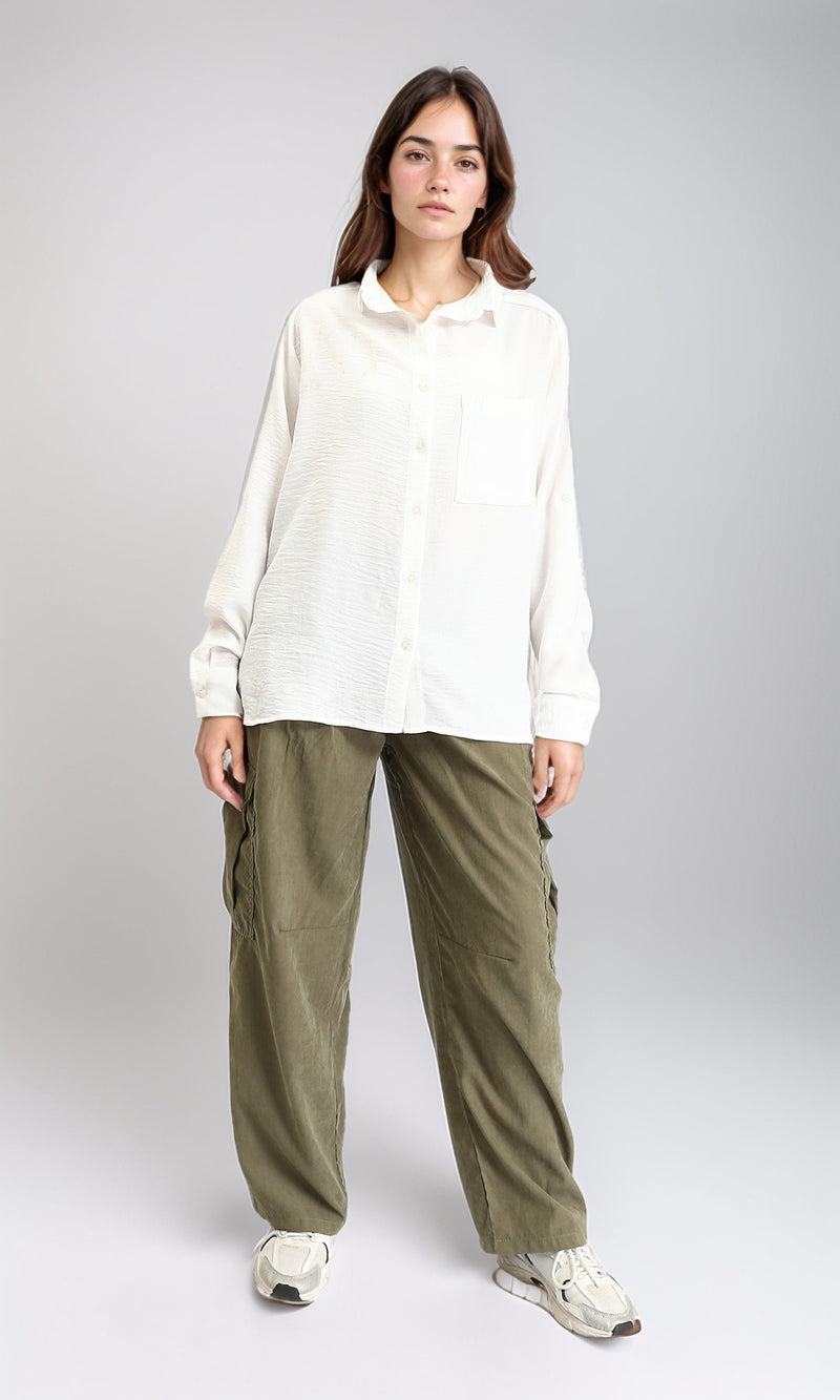 R209485 - Long Sleeves Shirt with Front Pocket - Off-White