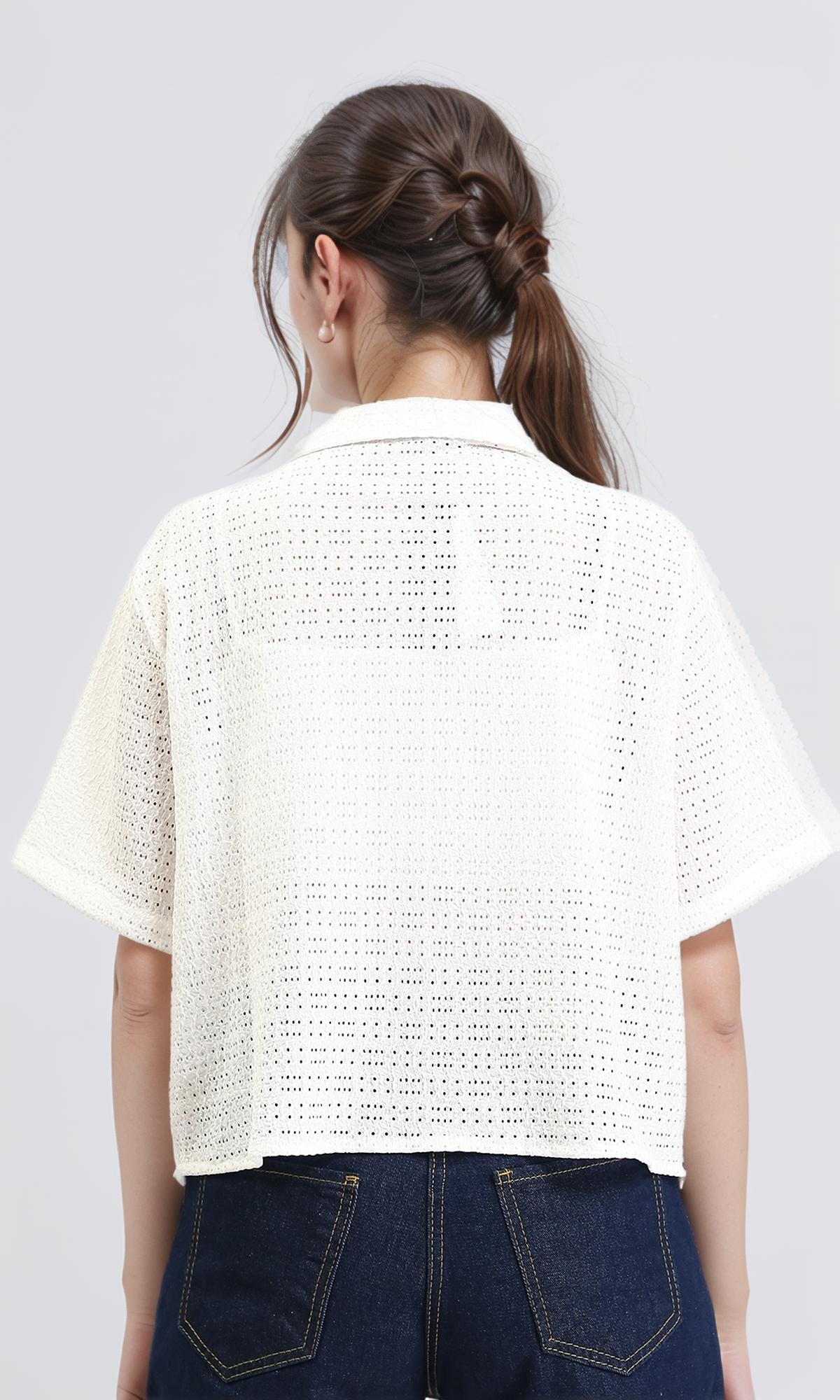 R209487 - Elbow Sleeves Perforated Shirt - White