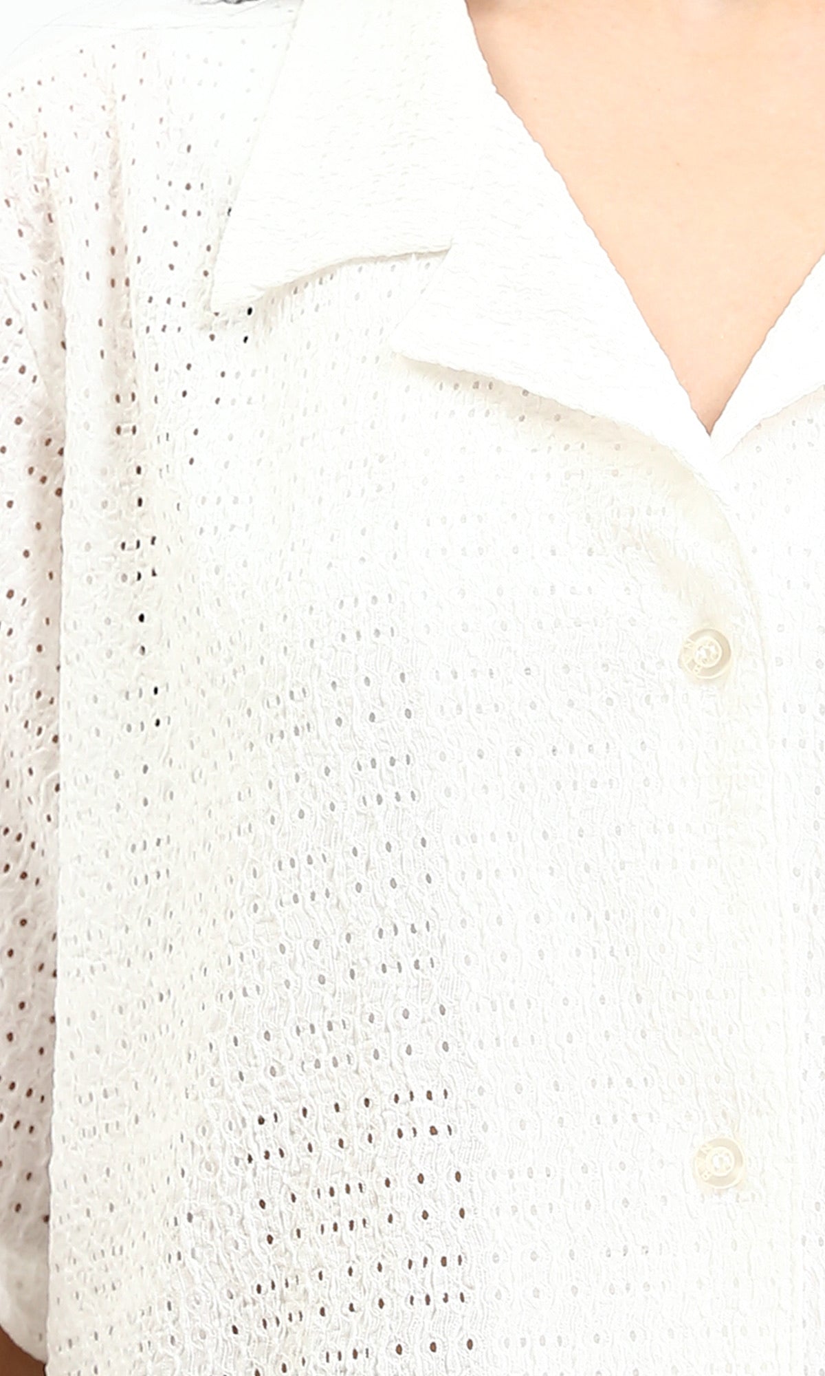 R209487 - Elbow Sleeves Perforated Shirt - White