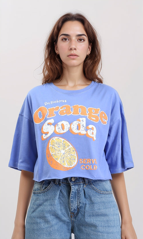 R209489 - "Orange Soda" Printed Cotton Tee - Lavender Blue