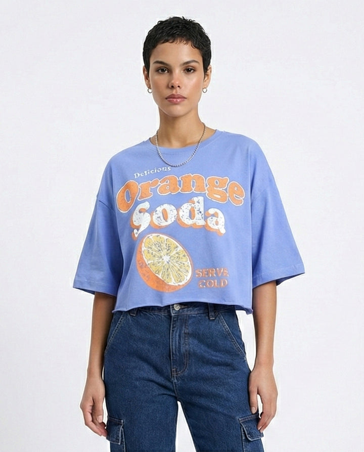 "orange Soda" Printed Cotton Tee - Lavender Blue