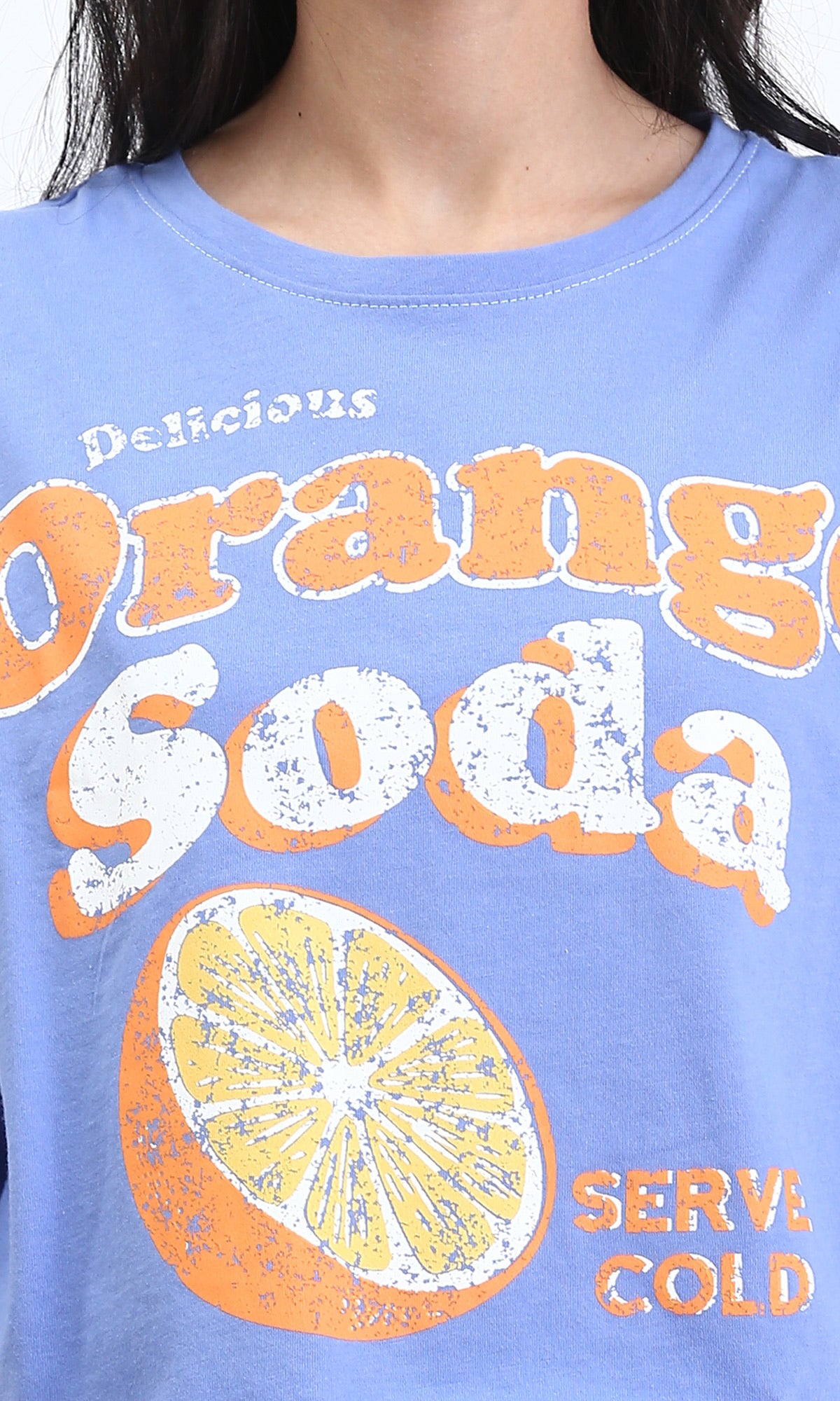 R209489 - تيشيرت قطني بطبعة "Orange Soda" - أزرق بنفسجي