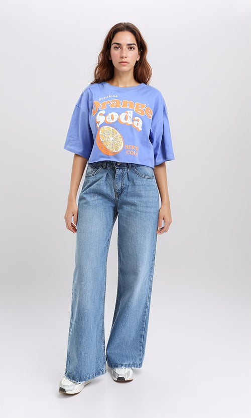 R209489 - "Orange Soda" Printed Cotton Tee - Lavender Blue
