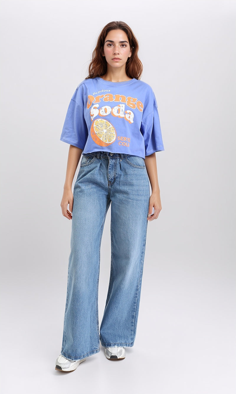 R209489 - "Orange Soda" Printed Cotton Tee - Lavender Blue