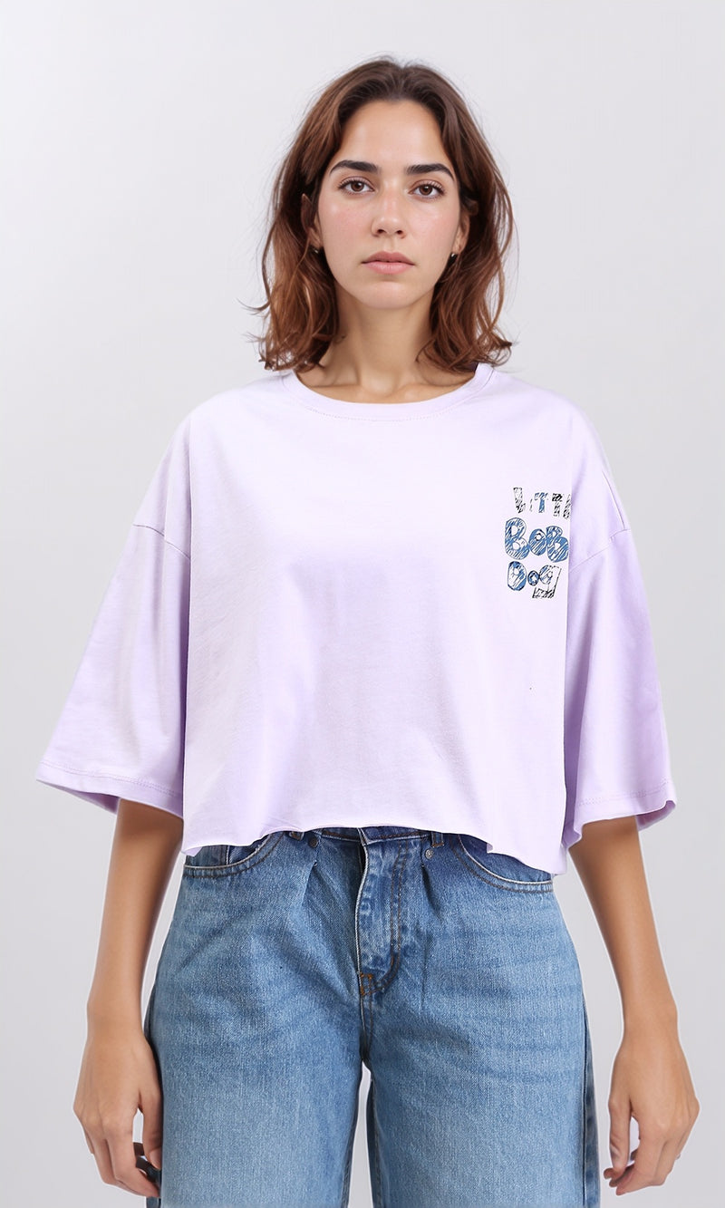R209490 - Casual Printed Slip On Tee - Light Purple