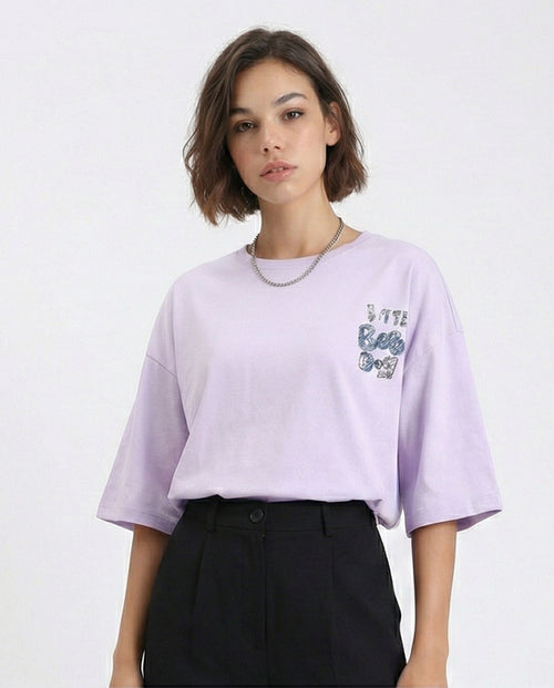 R209490 - Casual Printed Slip On Tee - Light Purple