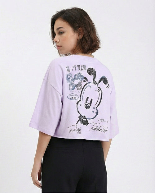 R209490 - Casual Printed Slip On Tee - Light Purple
