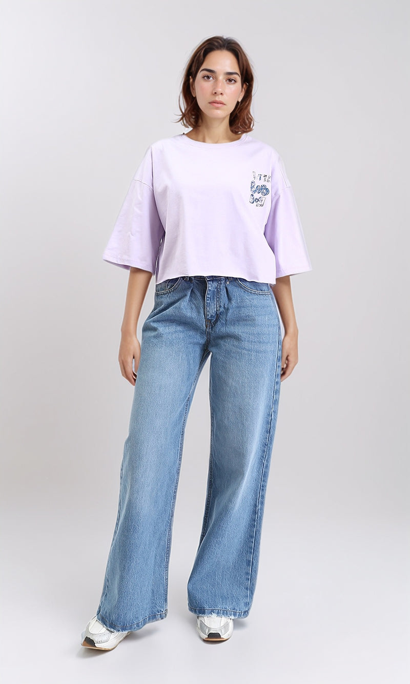 R209490 - Casual Printed Slip On Tee - Light Purple