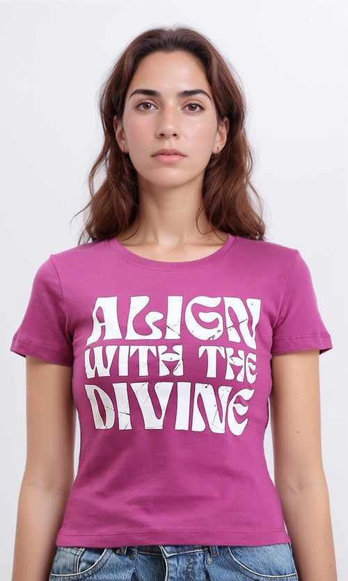 R209491 - Slip On Printed Short Sleeves Tee - Dark Fuchsia