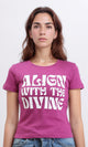 R209491 - Slip On Printed Short Sleeves Tee - Dark Fuchsia