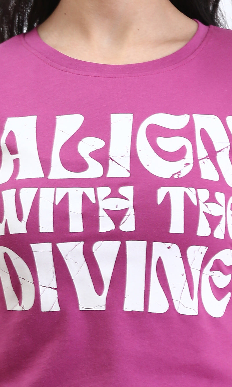 R209491 - Slip On Printed Short Sleeves Tee - Dark Fuchsia