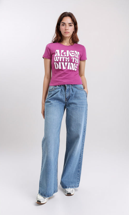 R209491 - Slip On Printed Short Sleeves Tee - Dark Fuchsia