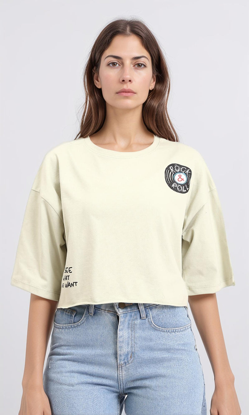 R209493 - Slip On Printed "Rock & Roll" Tee - Pastel Olive