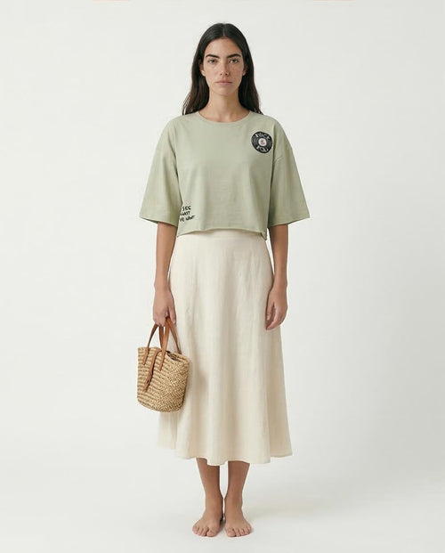 Ravin Women's "Rock & Roll" Cropped Graphic Tee – Sage Green - R209493