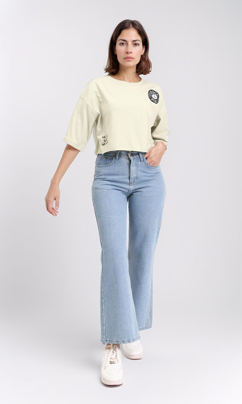 R209493 - Slip On Printed "Rock & Roll" Tee - Pastel Olive