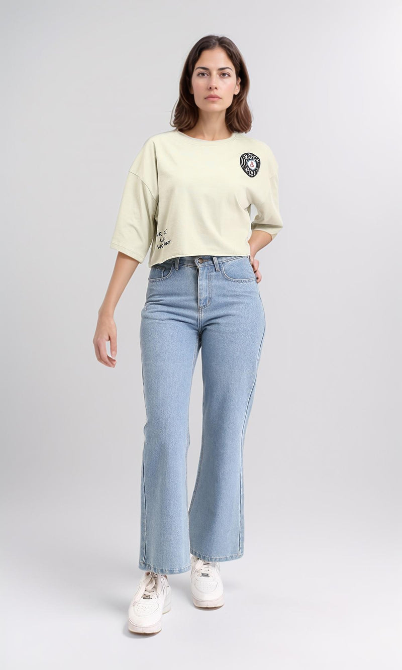 R209493 - Slip On Printed "Rock & Roll" Tee - Pastel Olive