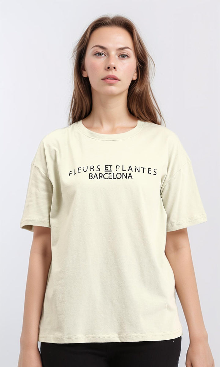 Slip On Cotton Tee with Front & Back Print - Pastel Olive