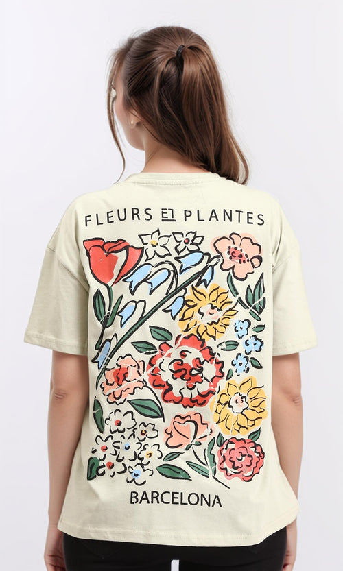 R209494 - Slip On Cotton Tee with Front & Back Print - Pastel Olive