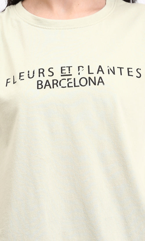 R209494 - Slip On Cotton Tee with Front & Back Print - Pastel Olive