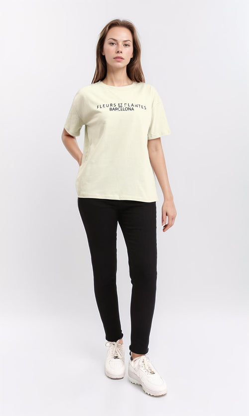 R209494 - Slip On Cotton Tee with Front & Back Print - Pastel Olive