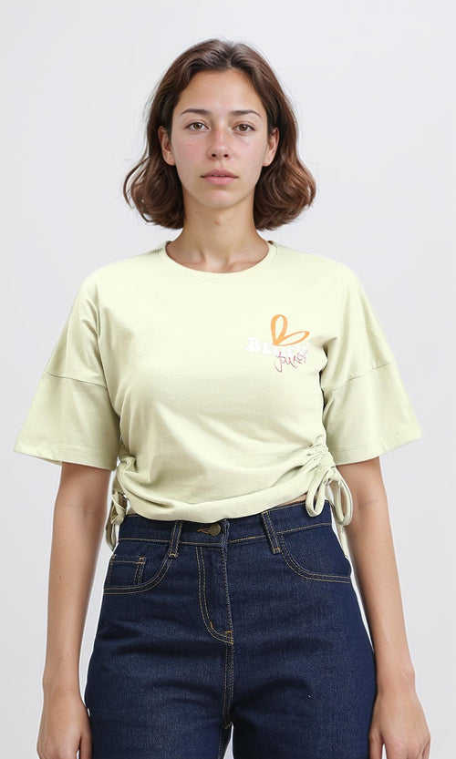 R209495 - Printed Cotton Tee with Drawstring - Pastel Green