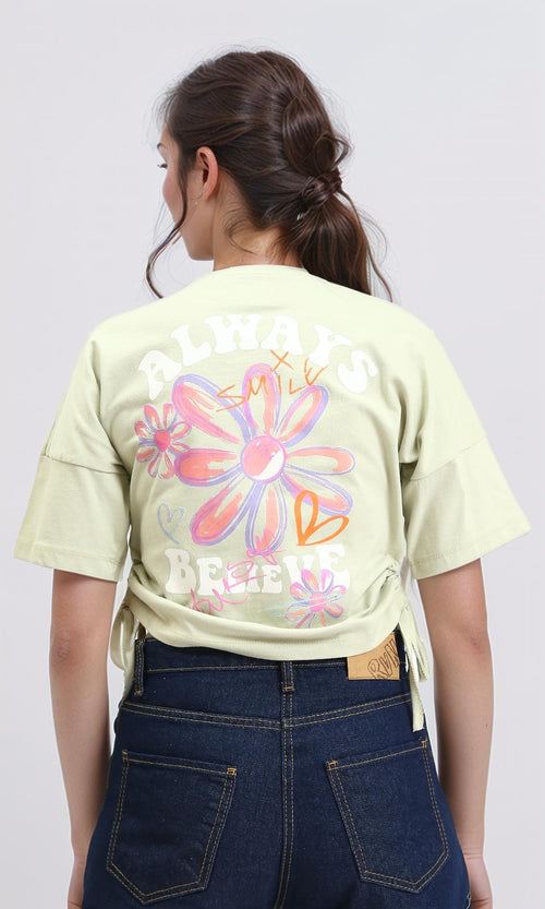 R209495 - Printed Cotton Tee with Drawstring - Pastel Green