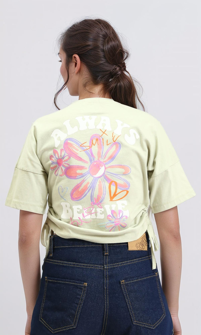 R209495 - Printed Cotton Tee with Drawstring - Pastel Green