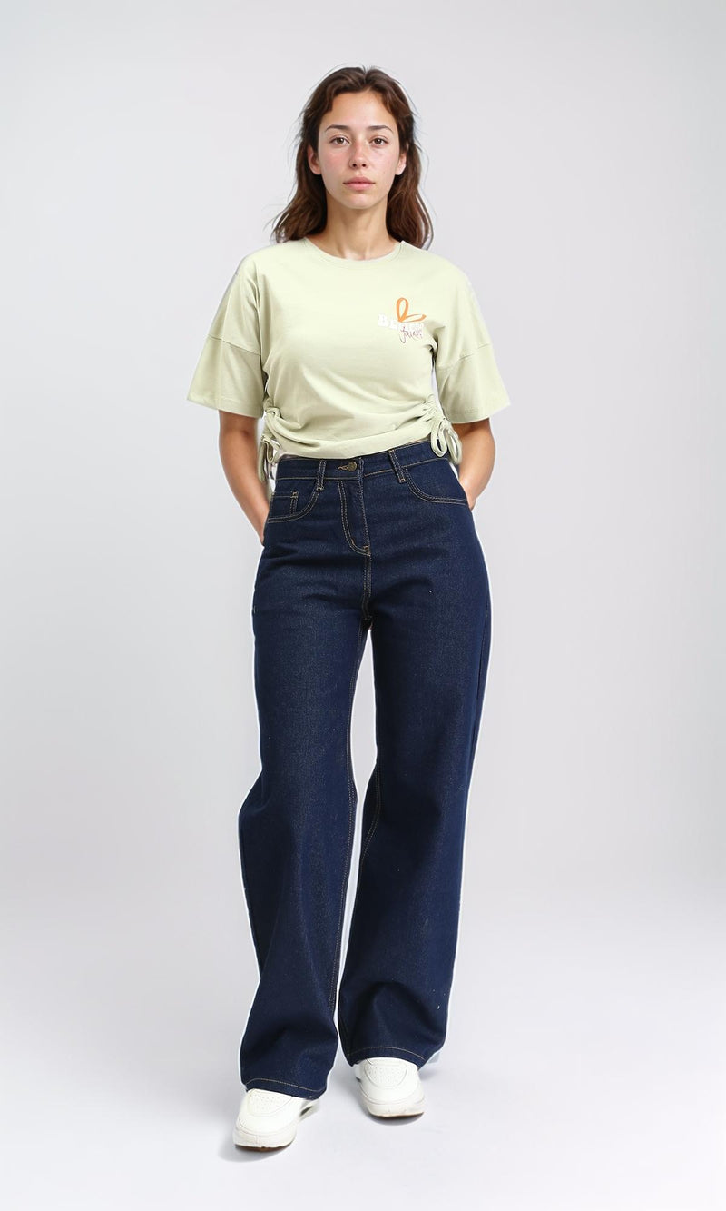 R209495 - Printed Cotton Tee with Drawstring - Pastel Green