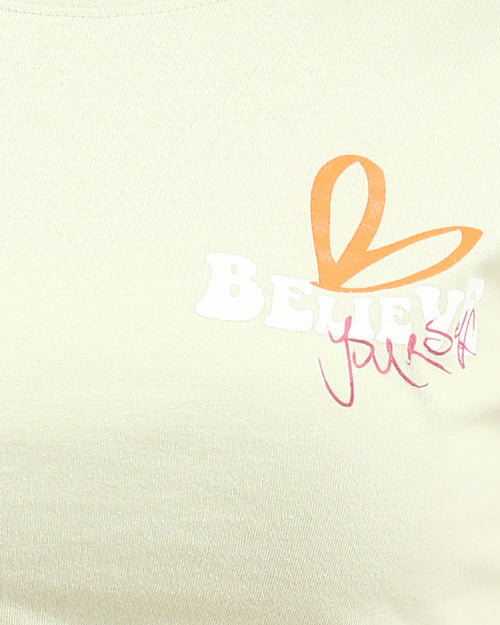 Ravin Women's Side-Tie Graphic Tee – "Believe Yourself" Floral Print in Sage Green - R209495