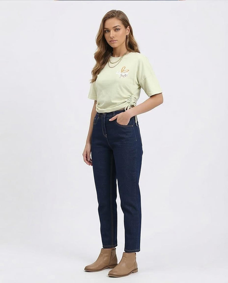 Ravin Women's Side-Tie Graphic Tee – "Believe Yourself" Floral Print in Sage Green - R209495