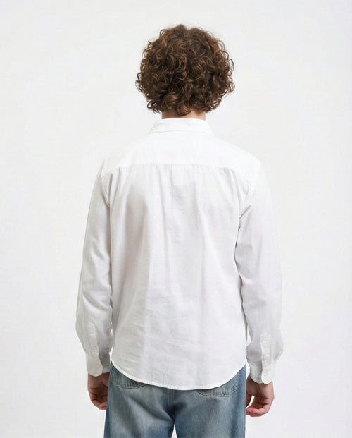 White Popover Long Sleeve Relaxed Shirt - R209771