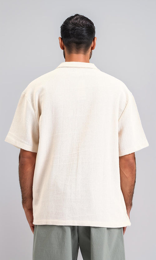 R209808-Self Pattern Relaxed Shirt - Beige