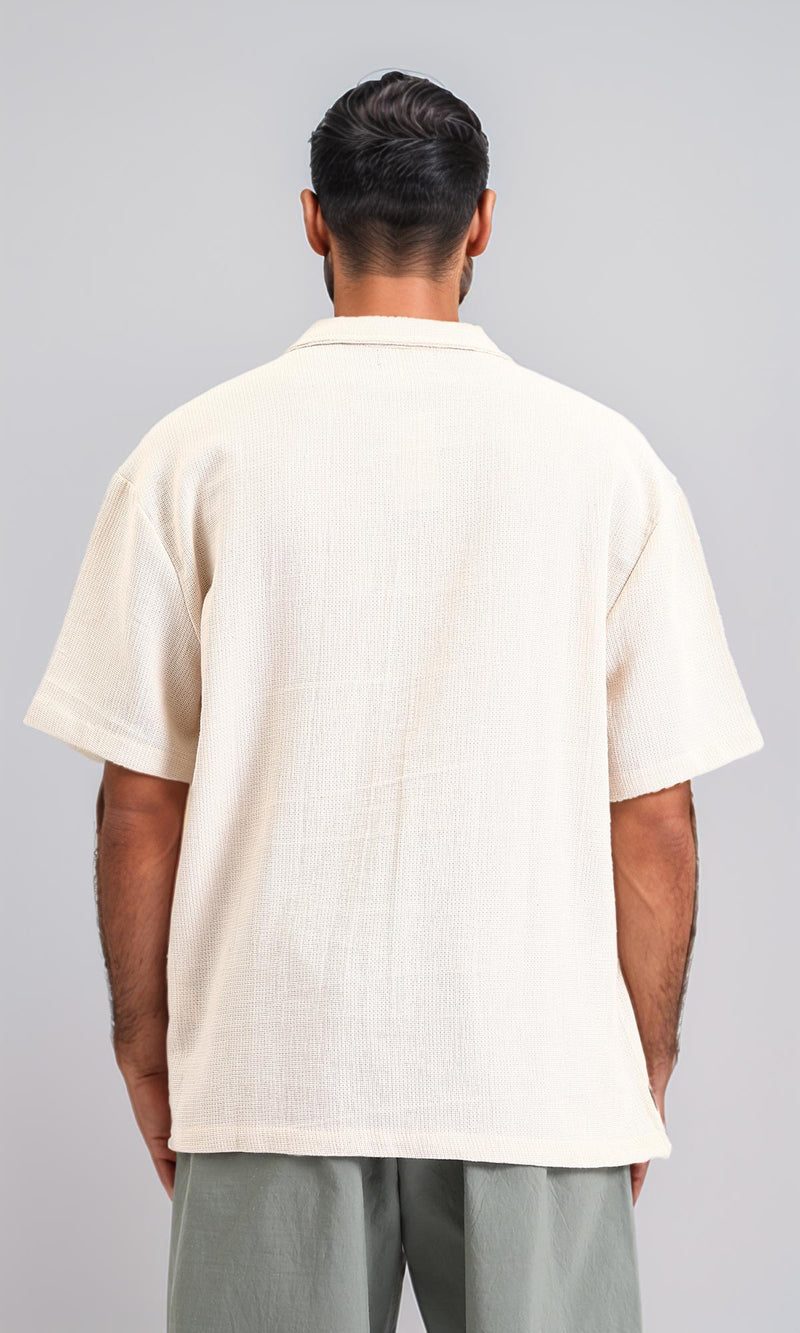 R209808-Self Pattern Relaxed Shirt - Beige