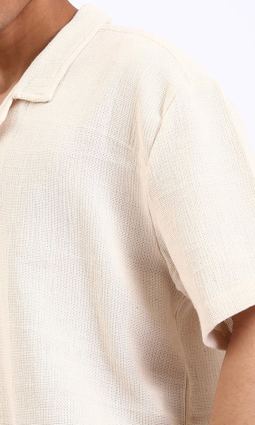 R209808-Self Pattern Relaxed Shirt - Beige