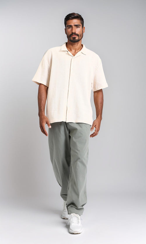 R209808-Self Pattern Relaxed Shirt - Beige