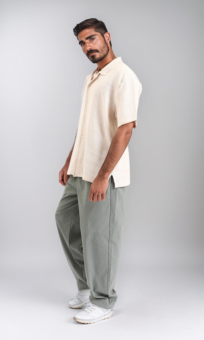 R209808-Self Pattern Relaxed Shirt - Beige