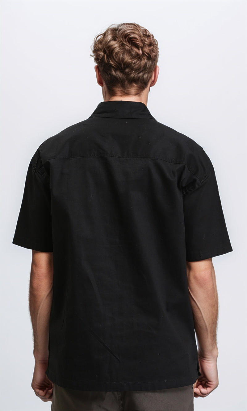 R209809 - Solid Elbow Sleeves Shirt with Pocket - Black