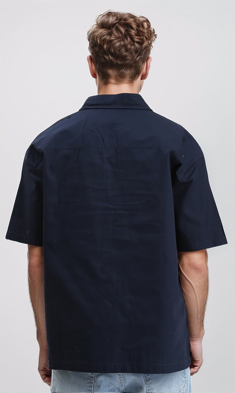 R209810 - Solid Shirt with Front Patched Pockets - Navy Blue