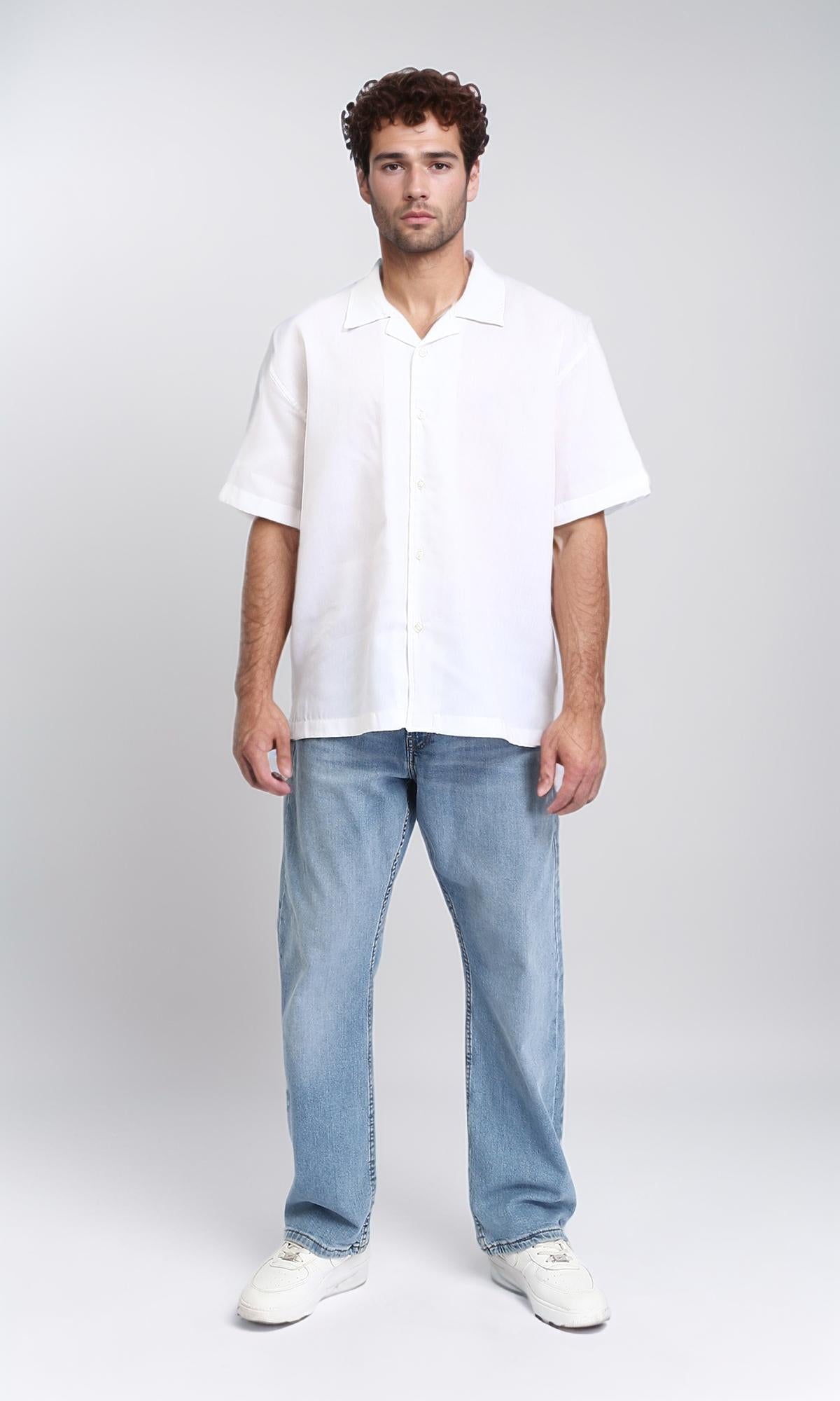 R209811 - Turn Down Collar Short Sleeves Shirt - White