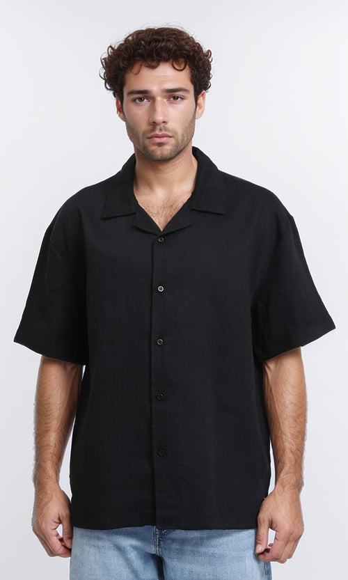 R209812 - Turn Down Collar Short Sleeves Shirt - Black