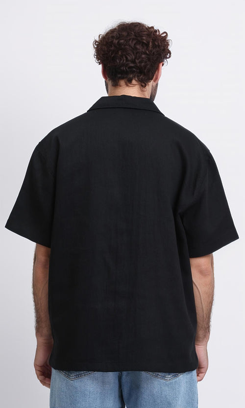 R209812 - Turn Down Collar Short Sleeves Shirt - Black