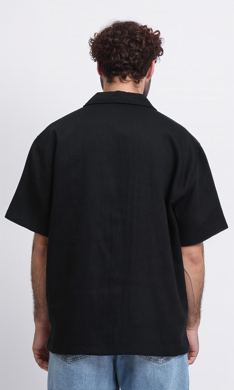 R209812 - Turn Down Collar Short Sleeves Shirt - Black