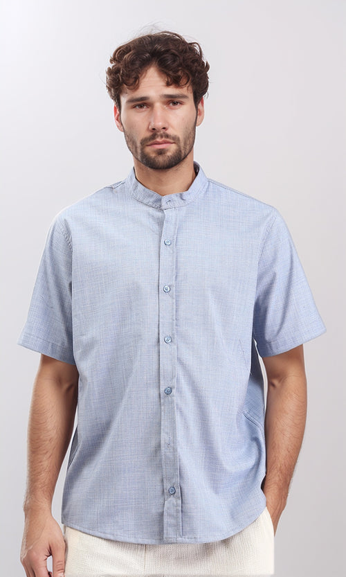 Buttoned Elbow Sleeves Casual Shirt - Heather Baby Blue