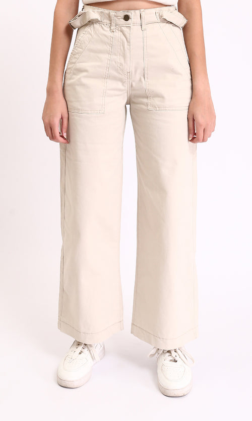 R209818 - Wide Leg Jeans with Multi-Pockets - Beige