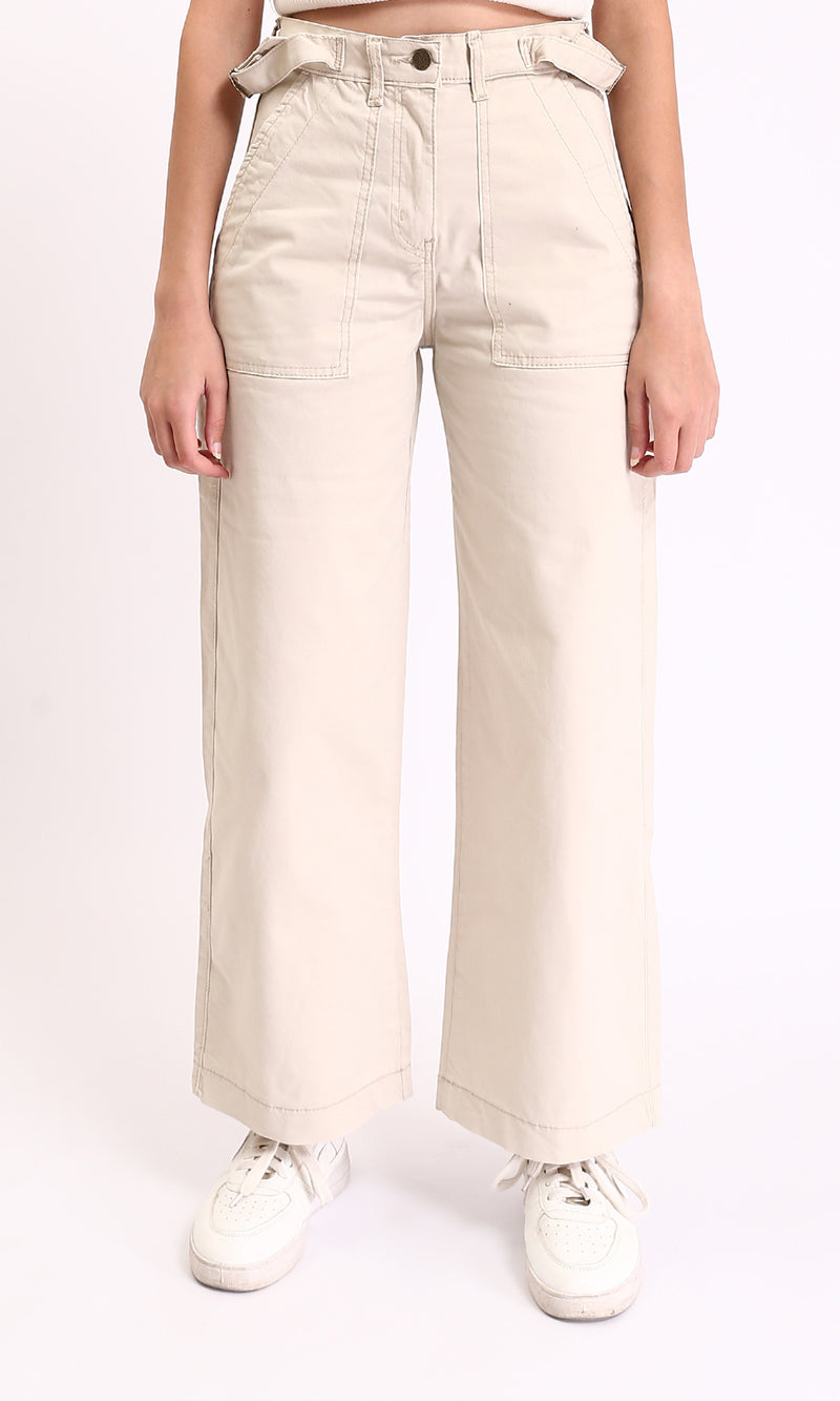 R209818 - Wide Leg Jeans with Multi-Pockets - Beige