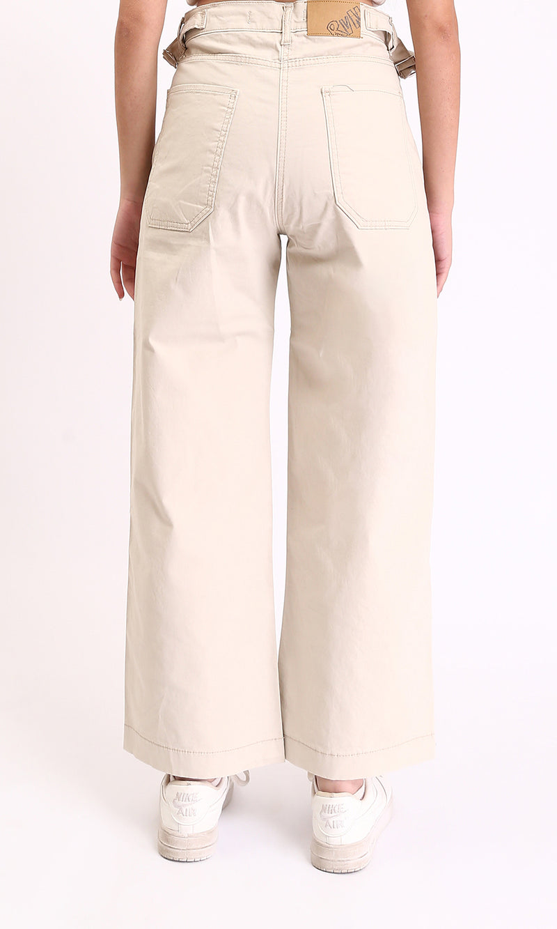 R209818 - Wide Leg Jeans with Multi-Pockets - Beige