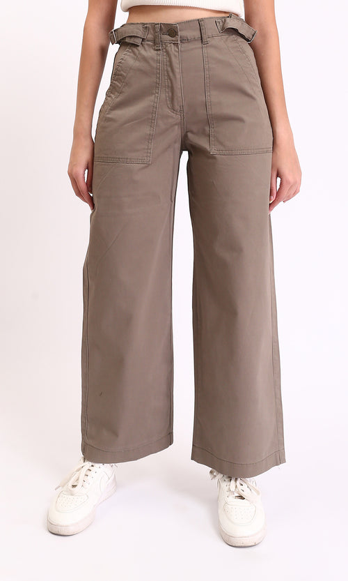 R209819 - Wide Leg Jeans with Multi-Pockets - Coffee