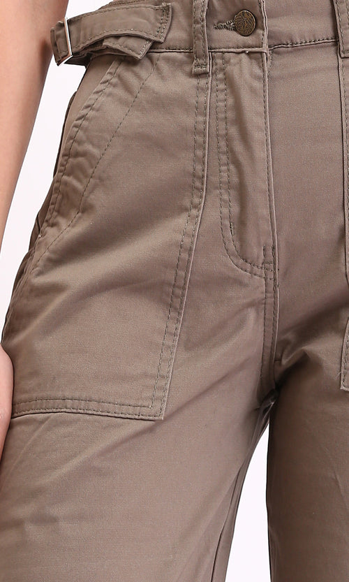 R209819 - Wide Leg Jeans with Multi-Pockets - Coffee